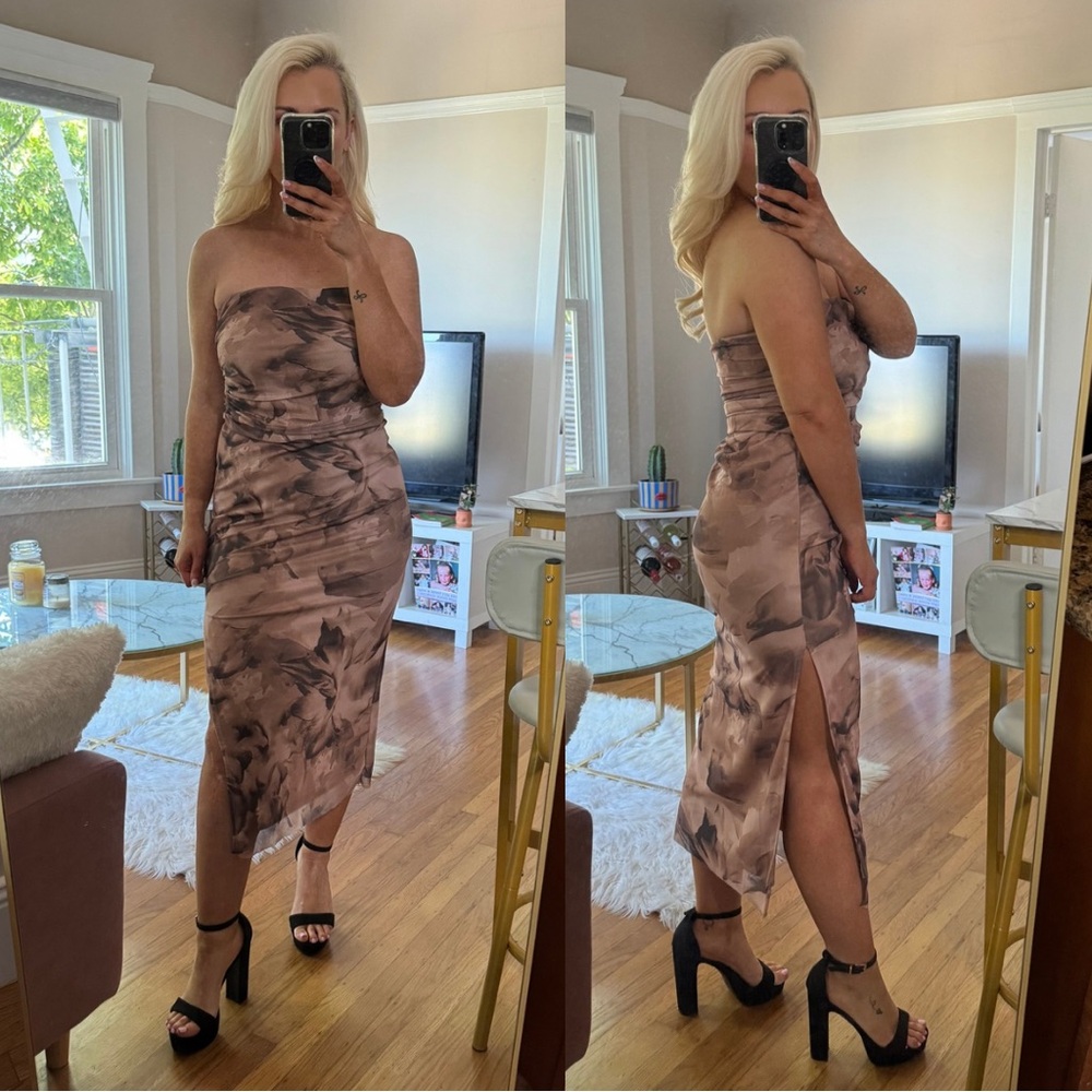 Brown and black midi dress